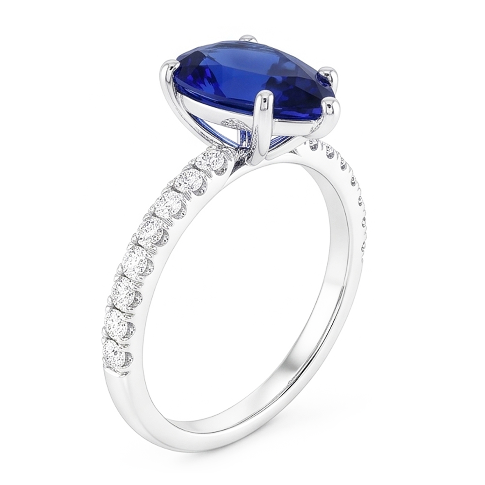 Zaffiro Blu Reale Anello Pietra Colorata di lusso – 2 carati Oro