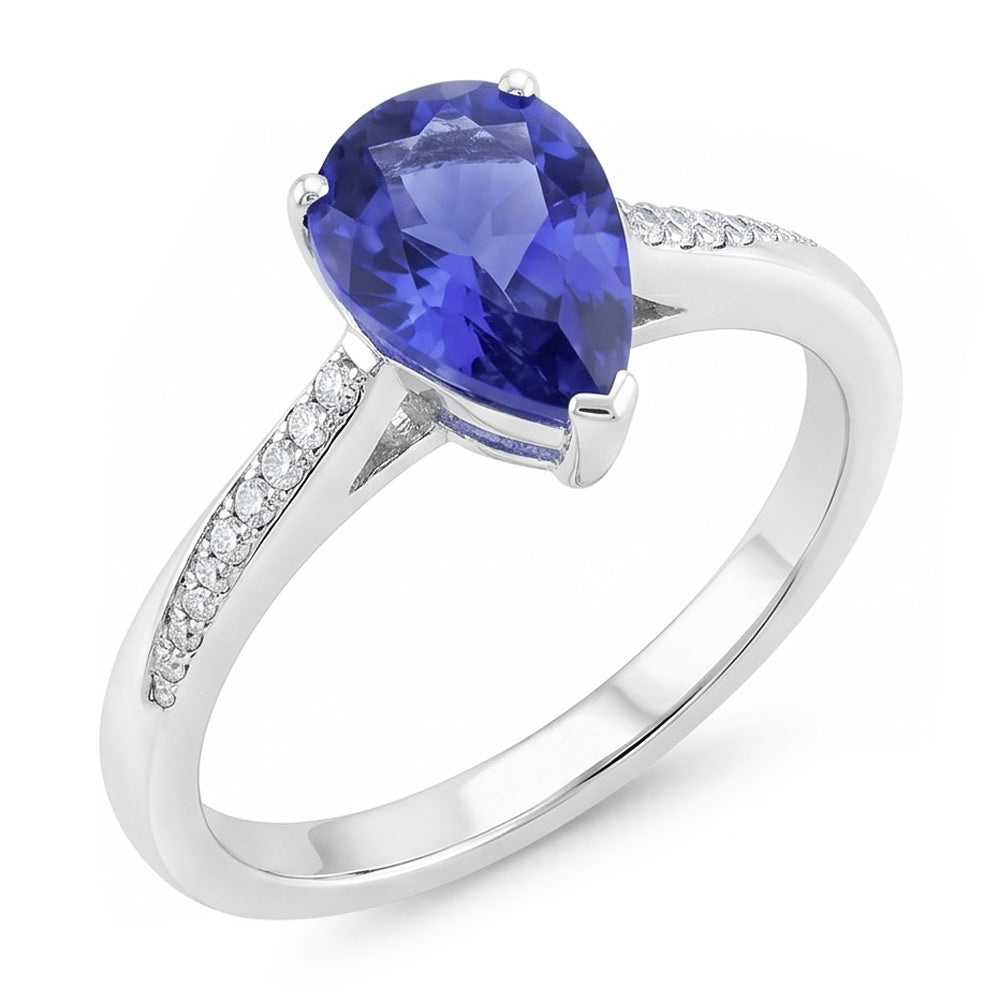 Zaffiro Blu Reale Anello con Gemma 1,50 carati – Oro Bianco 14K