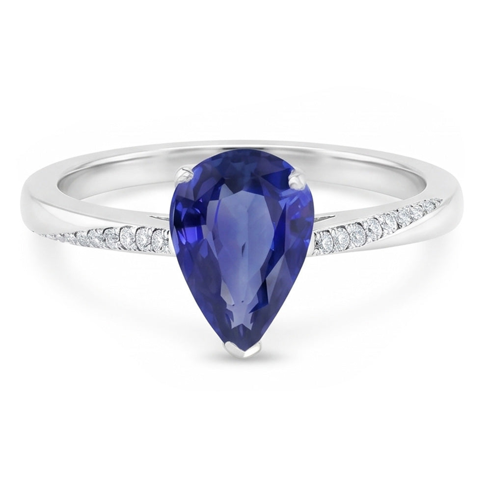 Zaffiro Blu Reale Anello con Gemma 1,50 carati – Oro Bianco 14K