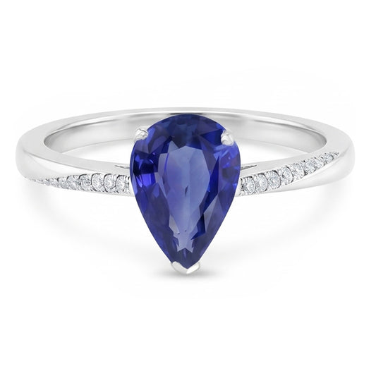 Zaffiro Blu Reale Anello con Gemma 1,50 carati – Oro Bianco 14K
