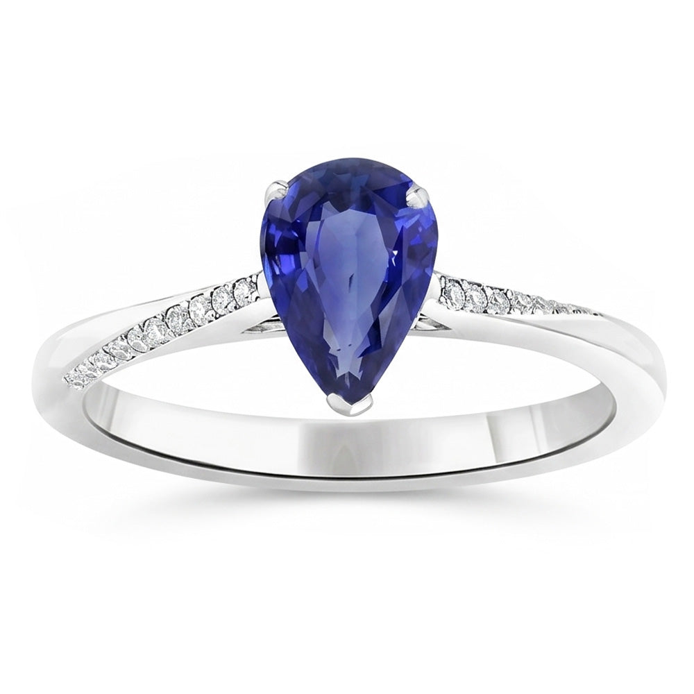 Zaffiro Blu Reale Anello con Gemma 1,50 carati – Oro Bianco 14K
