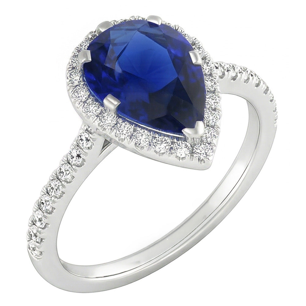 Zaffiro Blu Reale Anello con Gemma – Oro 14 Carati Bianco 2