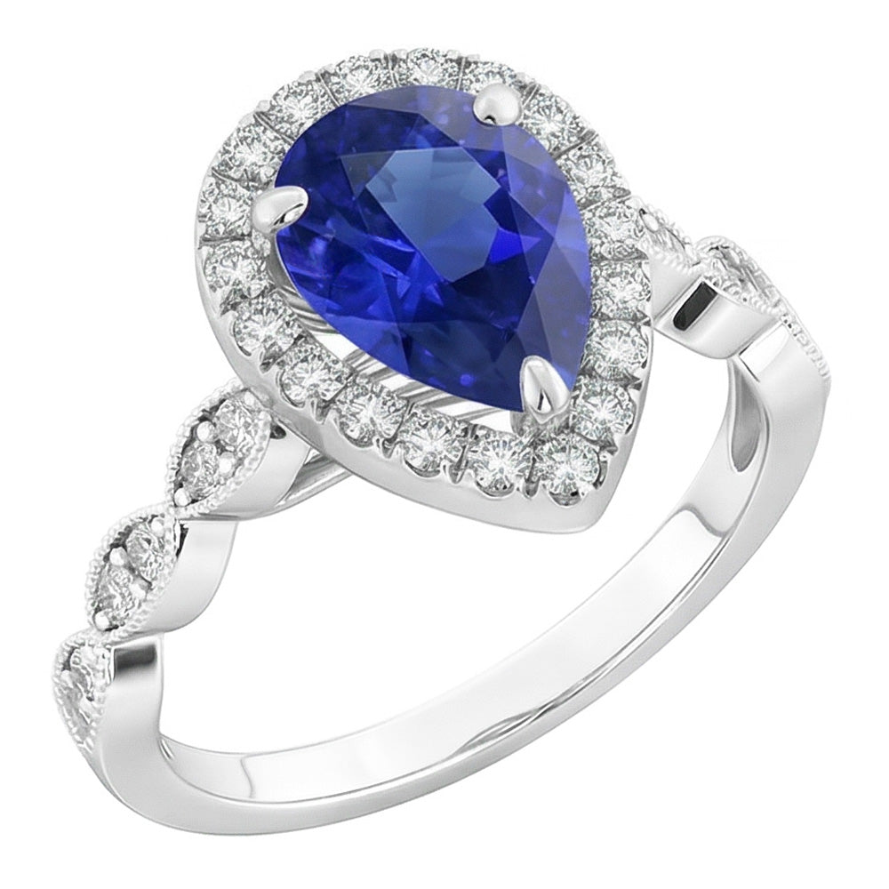 Zaffiro Blu Reale Anello con Gemma – Oro 14 Carati Bianco 2