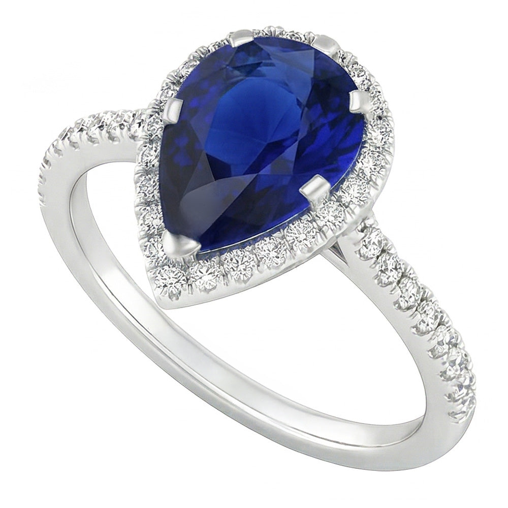 Zaffiro Blu Reale Anello con Gemma – Oro 14 Carati Bianco 2