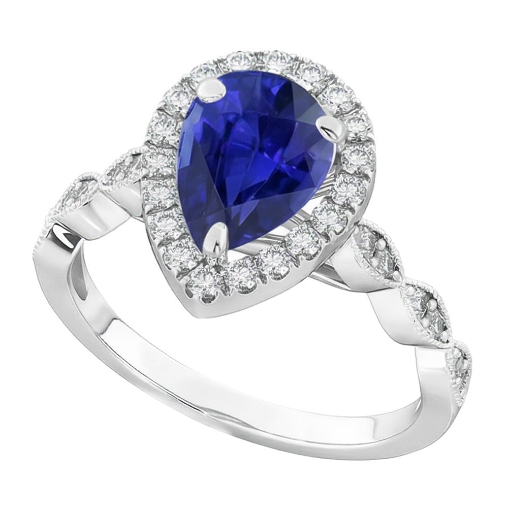 Zaffiro Blu Reale Anello con Gemma – Oro 14 Carati Bianco 2