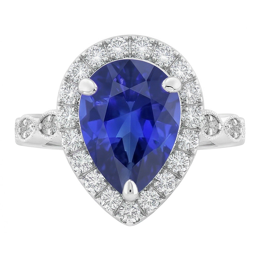 Zaffiro Blu Reale Anello con Gemma – Oro 14 Carati Bianco 2