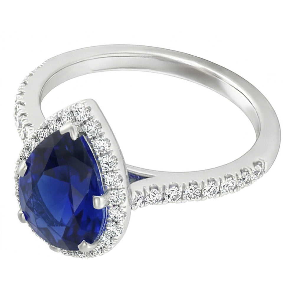 Zaffiro Blu Reale Anello con Gemma – Oro 14 Carati Bianco 2