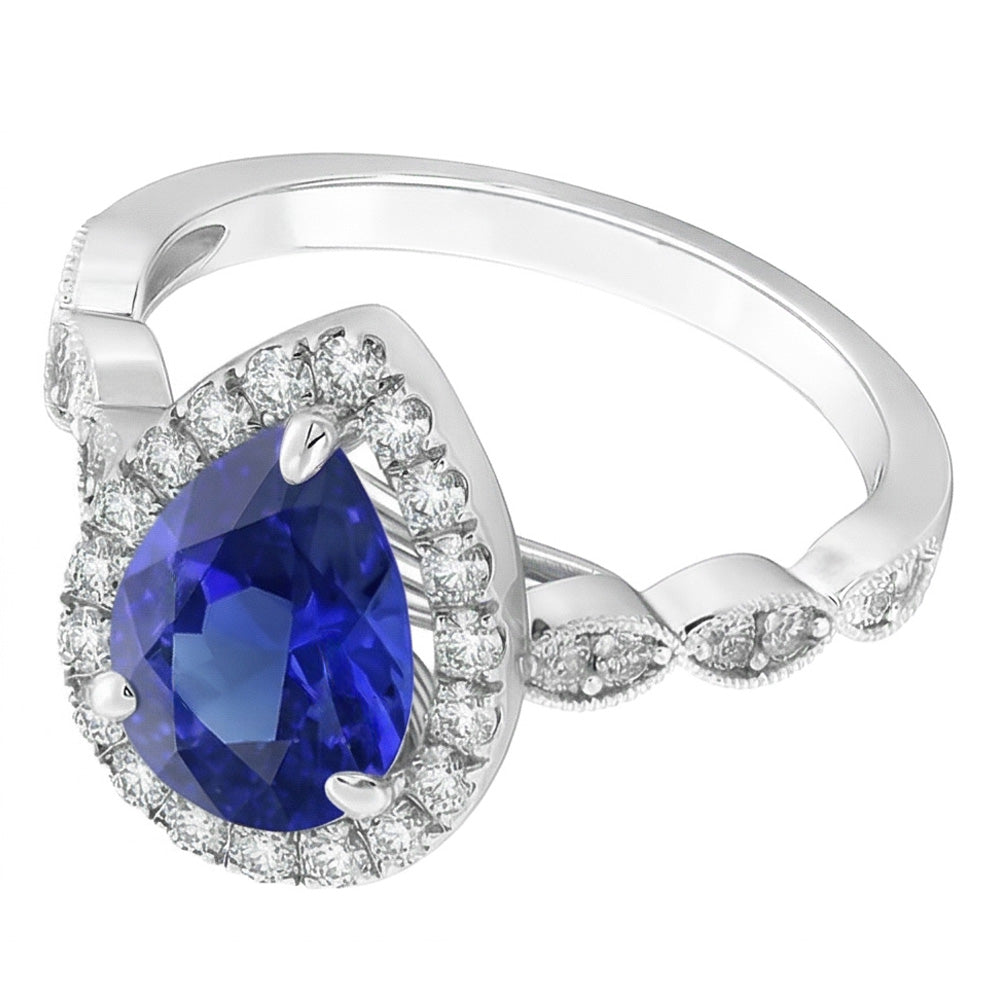 Zaffiro Blu Reale Anello con Gemma – Oro 14 Carati Bianco 2