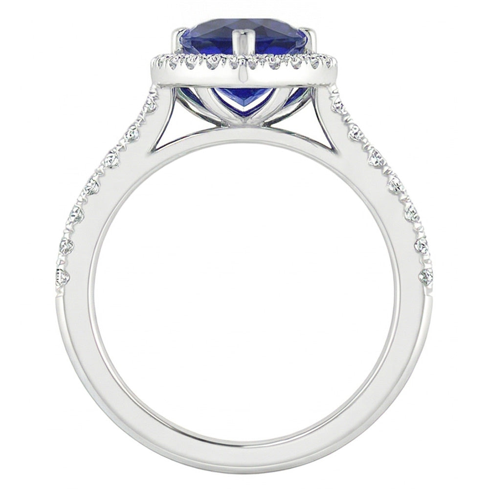 Zaffiro Blu Reale Anello con Gemma – Oro 14 Carati Bianco 2