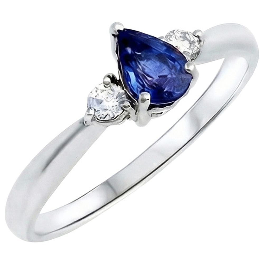 Zaffiro Ceylon Con Diamanti Naturali Autentici ( non creati in laboratorio ) 3 Pietra Anello 1.50 Carati Oro Bianco 14K