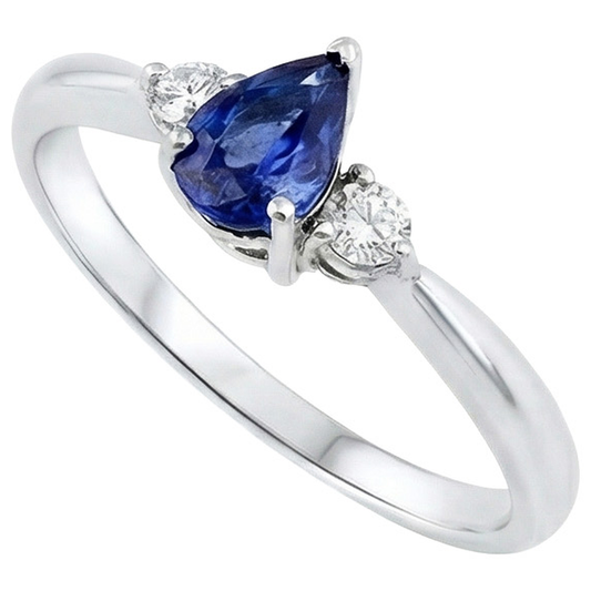 Zaffiro Ceylon Con Diamanti Naturali Autentici ( non creati in laboratorio ) 3 Pietra Anello 1.50 Carati Oro Bianco 14K