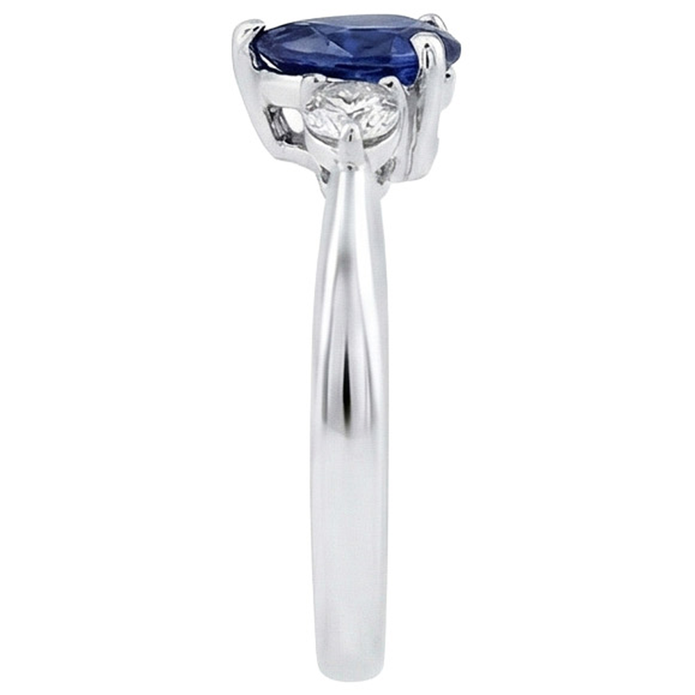 Zaffiro Ceylon Con Diamanti Naturali Autentici ( non creati in laboratorio ) 3 Pietra Anello 1.50 Carati Oro Bianco 14K