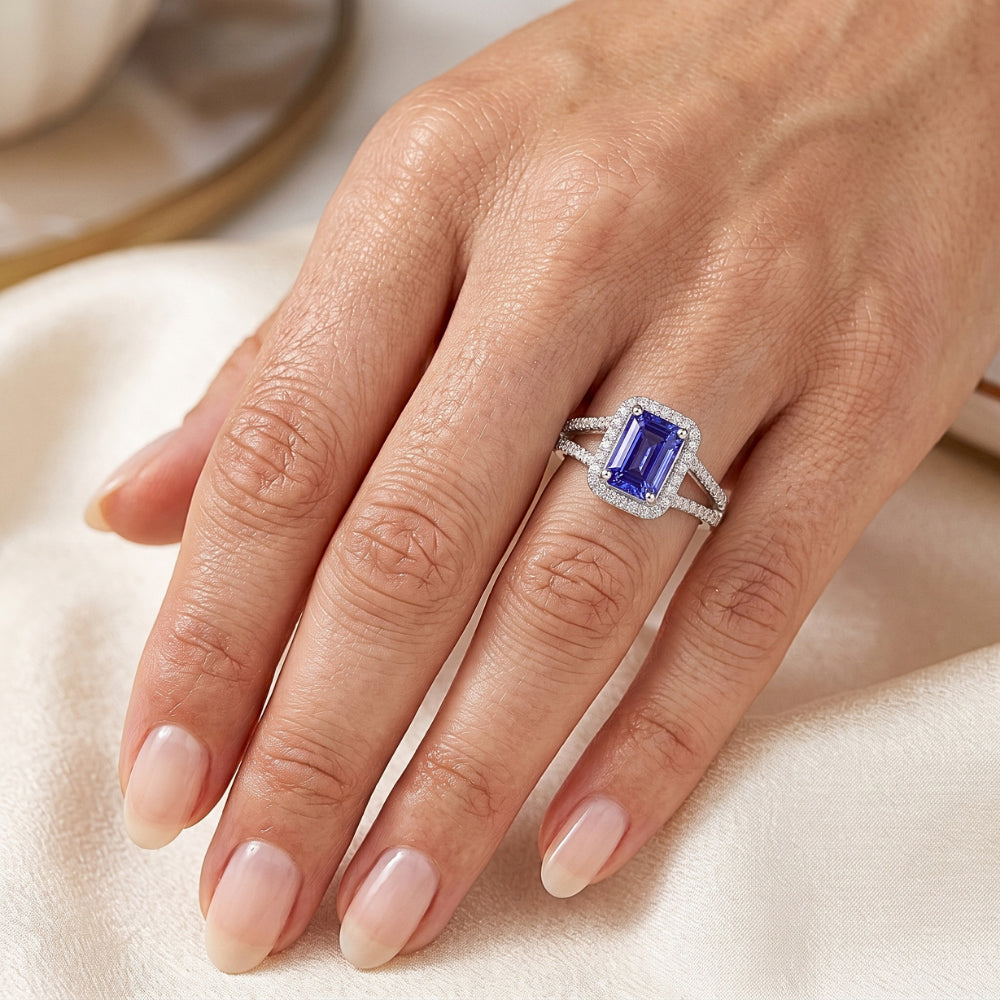 Zaffiro E Anello Di Diamanti Naturali Autentici ( non creati in laboratorio )