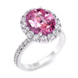 Zaffiro Rosa Halo Anello Diamante