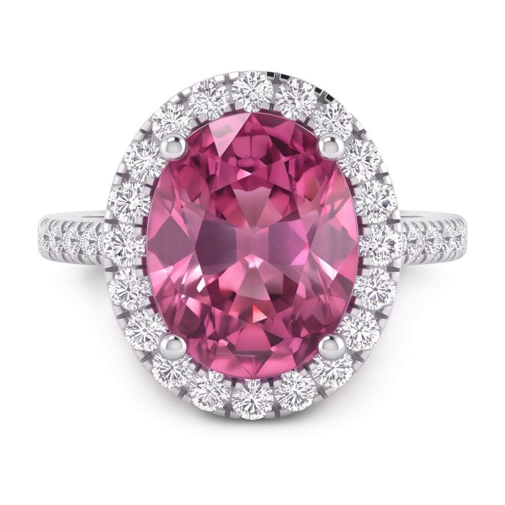 Zaffiro Rosa Halo Anello Diamante