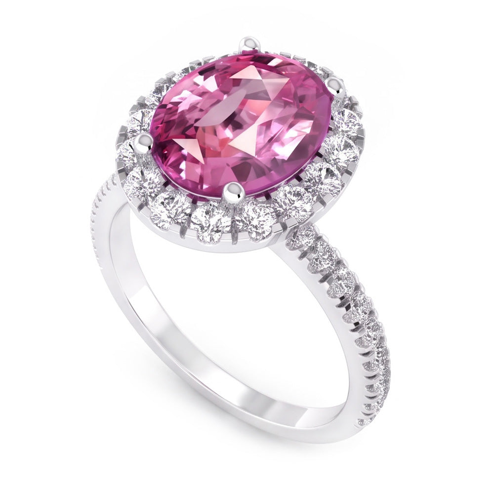 Zaffiro Rosa Halo Anello Diamante