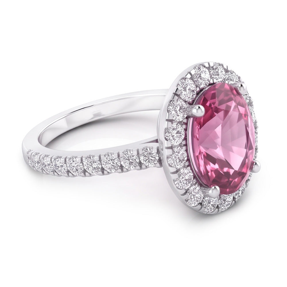 Zaffiro Rosa Halo Anello Diamante