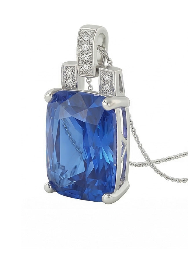 Zaffiro azzurro radiante e diamante tondo con catena 4,25 carati