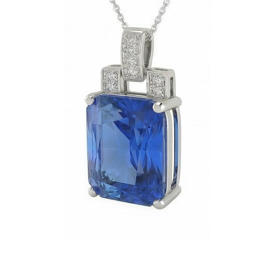 Zaffiro azzurro radiante e diamante tondo con catena 4,25 carati