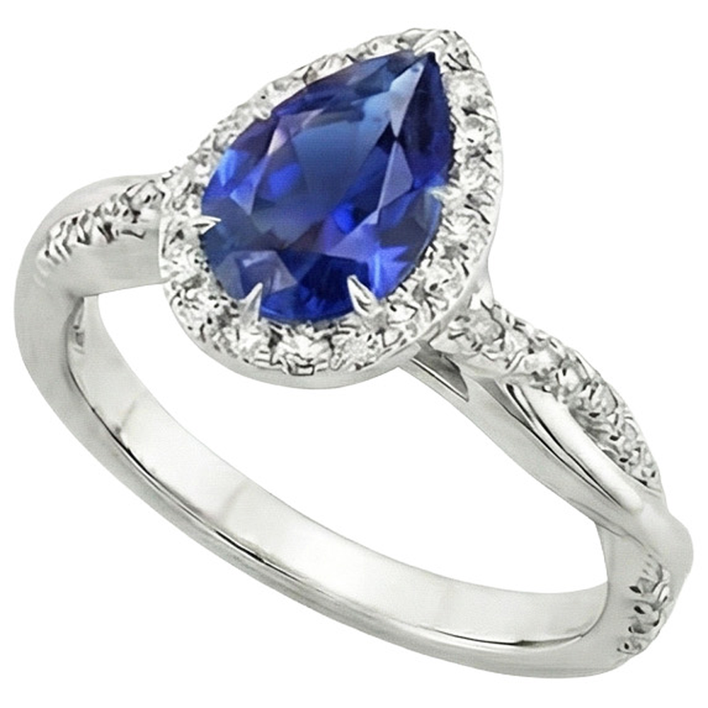 Zaffiro blu Halo Diamond Ring Prongs Pear Cut Stone 7.25 carati d'oro