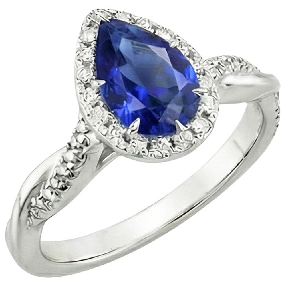 Zaffiro blu Halo Diamond Ring Prongs Pear Cut Stone 7.25 carati d'oro