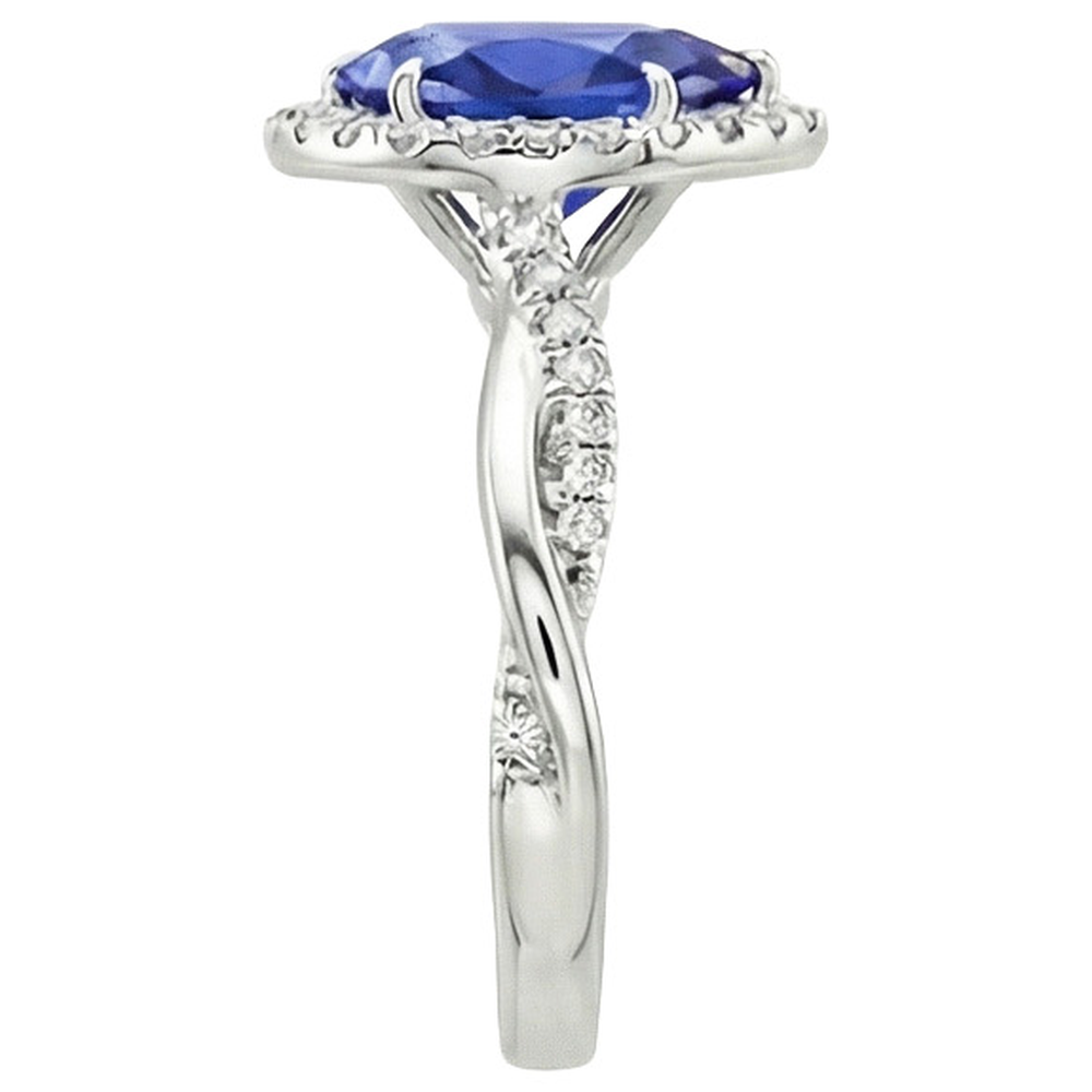Zaffiro blu Halo Diamond Ring Prongs Pear Cut Stone 7.25 carati d'oro