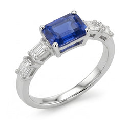 Zaffiro blu e anello di diamanti Smeraldo 2.50 carati 5 gioielli in pietra