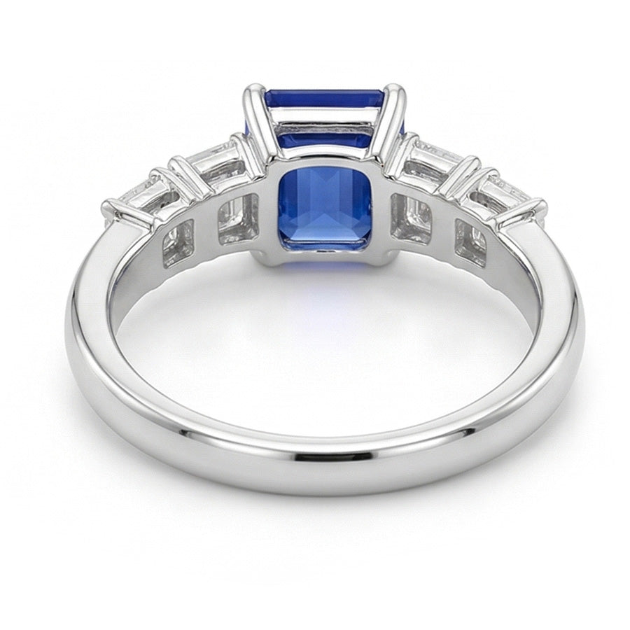 Zaffiro blu e anello di diamanti Smeraldo 2.50 carati 5 gioielli in pietra