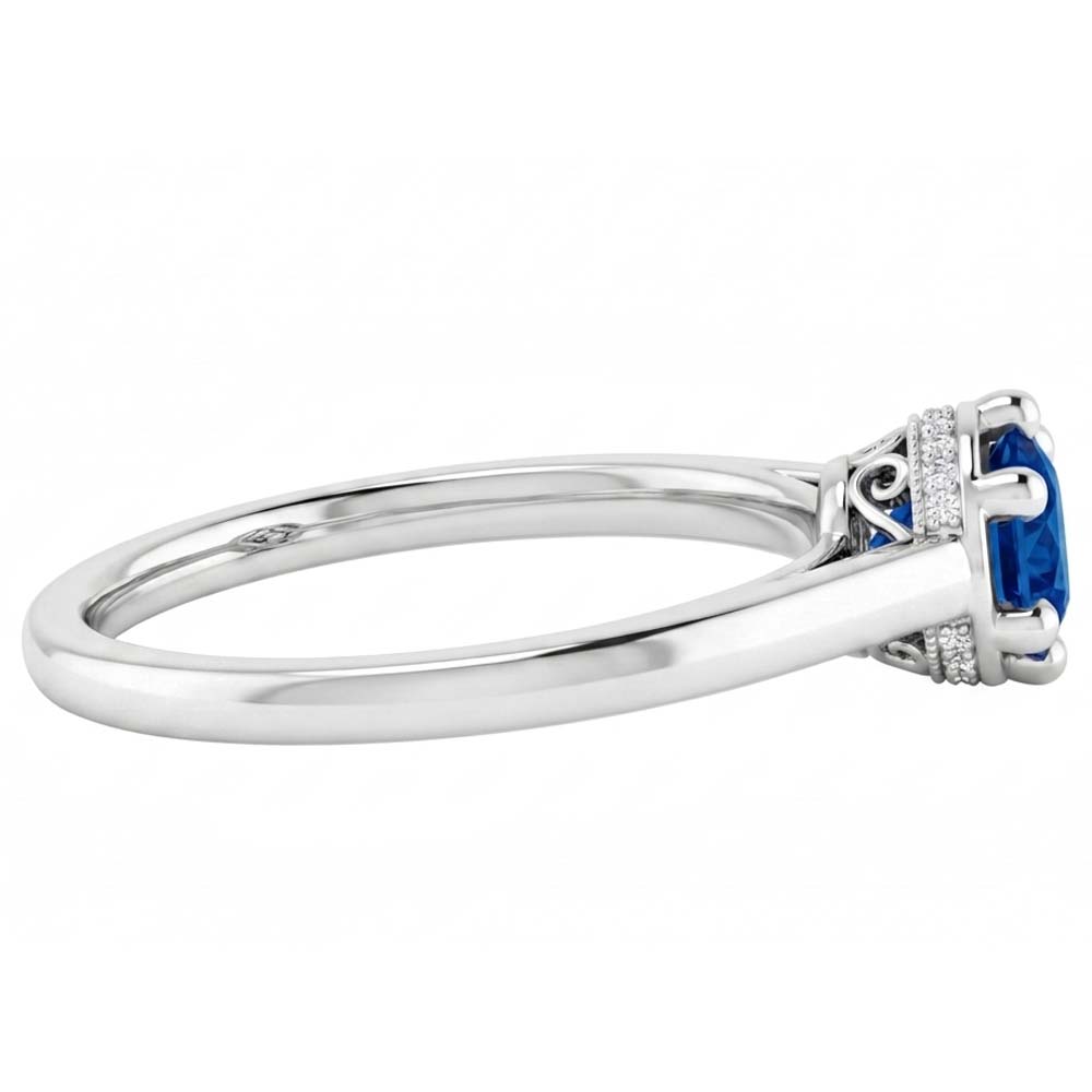 Zaffiro blu rotondo anello stile polo 1.25 carati oro bianco 14K