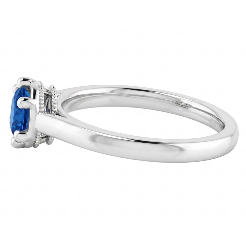 Zaffiro blu rotondo anello stile polo 1.25 carati oro bianco 14K