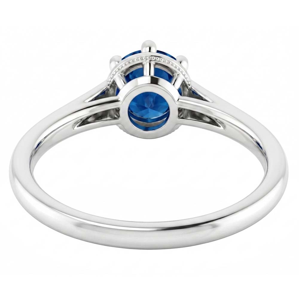 Zaffiro blu rotondo anello stile polo 1.25 carati oro bianco 14K
