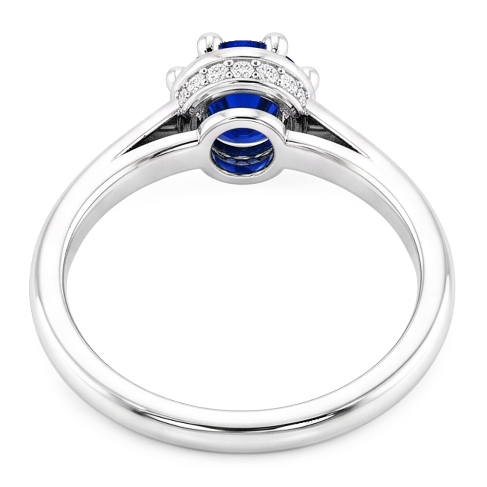 Zaffiro blu rotondo anello stile polo 1.25 carati oro bianco 14K