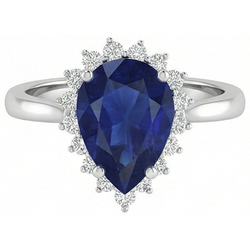 Zaffiro blu taglio pera da 1.75 ct con anello di diamanti Lady Gold