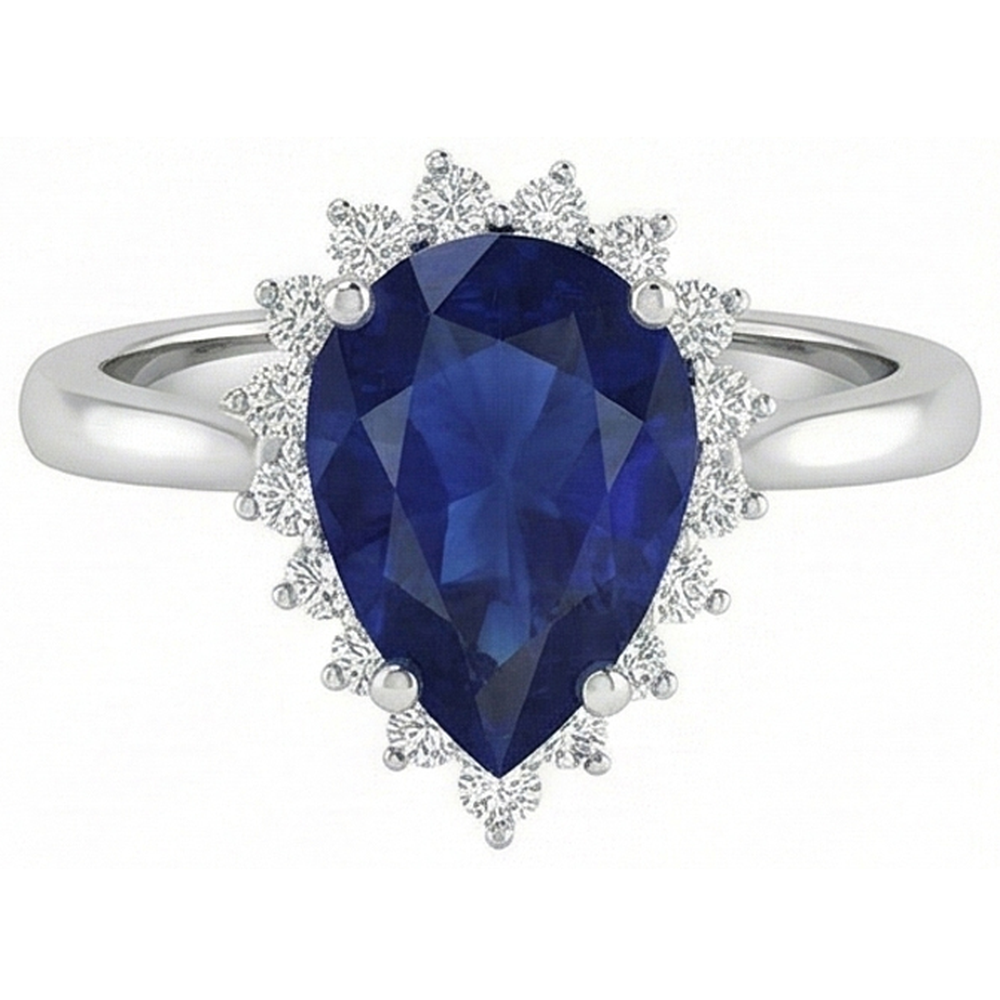 Zaffiro blu taglio pera da 1.75 ct con anello di diamanti Lady Gold