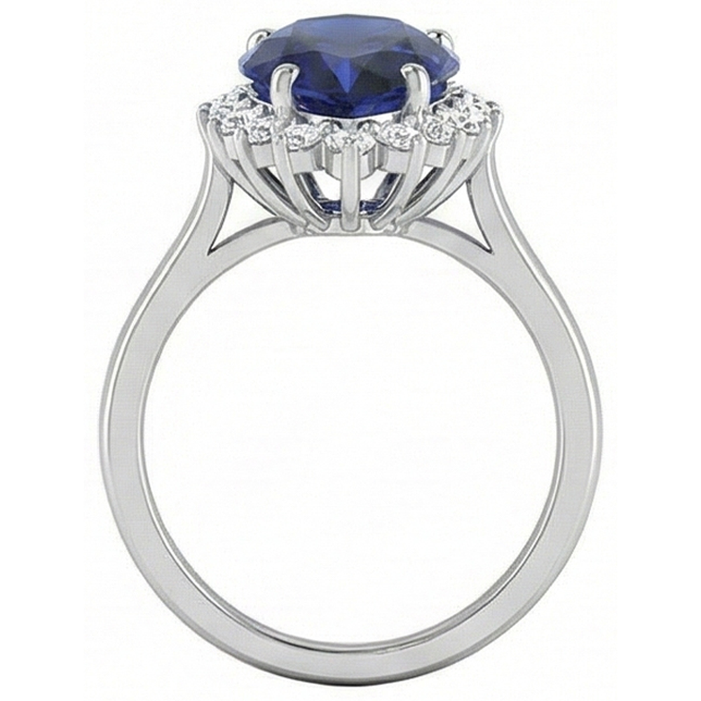 Zaffiro blu taglio pera da 1.75 ct con anello di diamanti Lady Gold