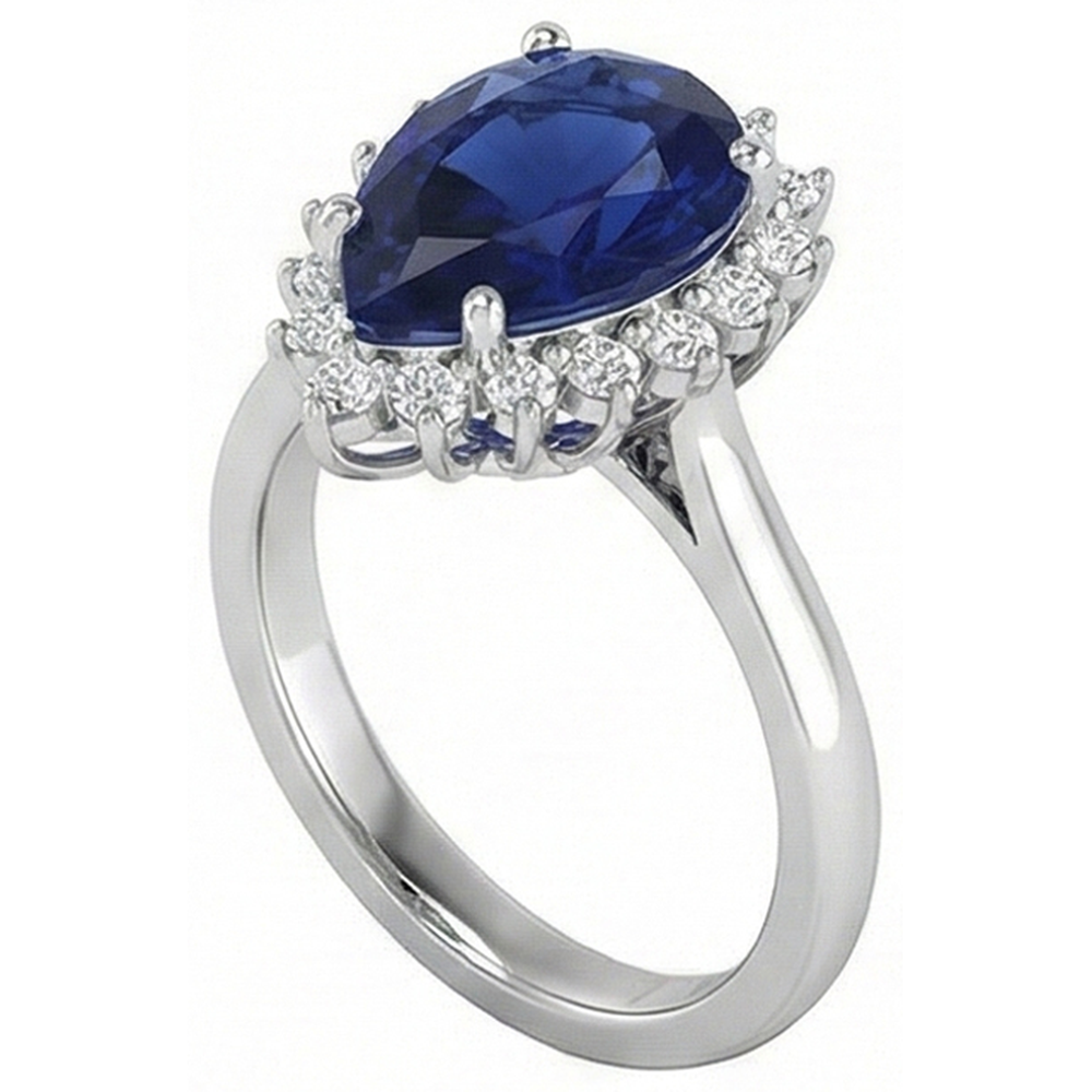 Zaffiro blu taglio pera da 1.75 ct con anello di diamanti Lady Gold