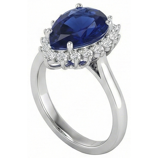 Zaffiro blu taglio pera da 1.75 ct con anello di diamanti Lady Gold