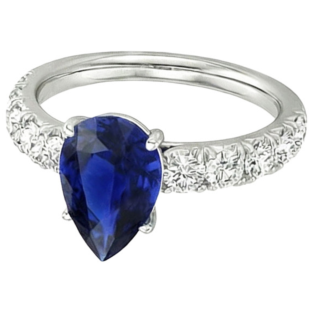 Zaffiro dello Sri Lanka a forma di pera con diamante rotondo anello gioielli 4.50 carati