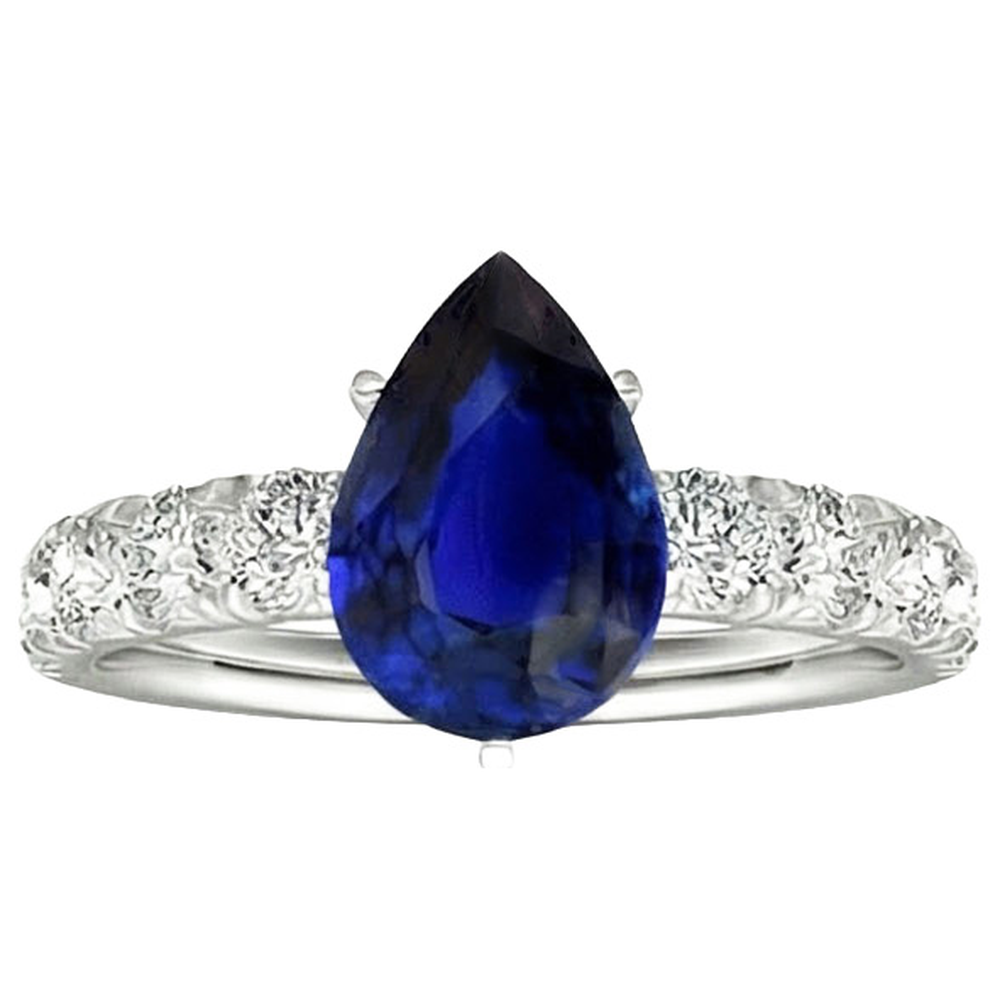 Zaffiro dello Sri Lanka a forma di pera con diamante rotondo anello gioielli 4.50 carati
