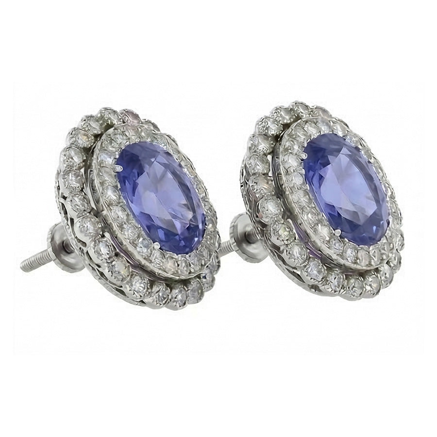 Zaffiro di Ceylon Con Diamante 4.40 Carati Orecchini Oro Bianco 14K
