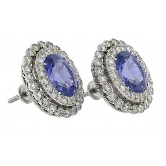 Zaffiro di Ceylon Con Diamante 4.40 Carati Orecchini Oro Bianco 14K