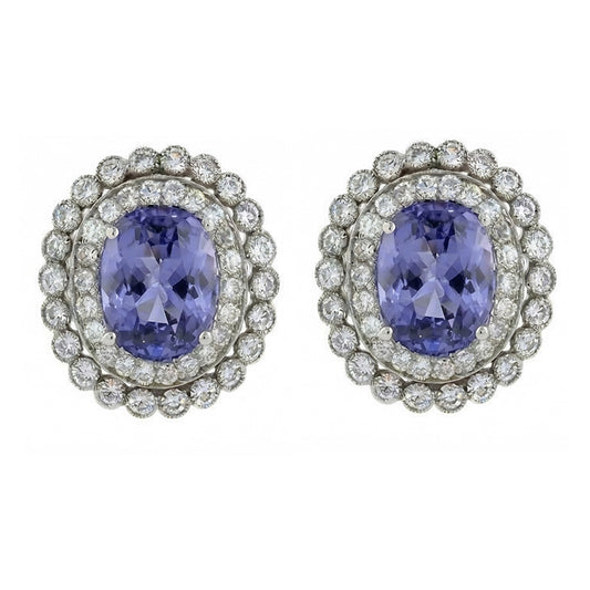 Zaffiro di Ceylon Con Diamante 4.40 Carati Orecchini Oro Bianco 14K