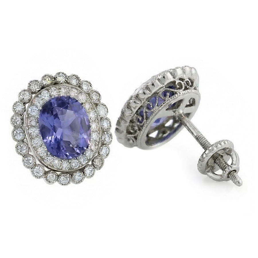 Zaffiro di Ceylon Con Diamante 4.40 Carati Orecchini Oro Bianco 14K