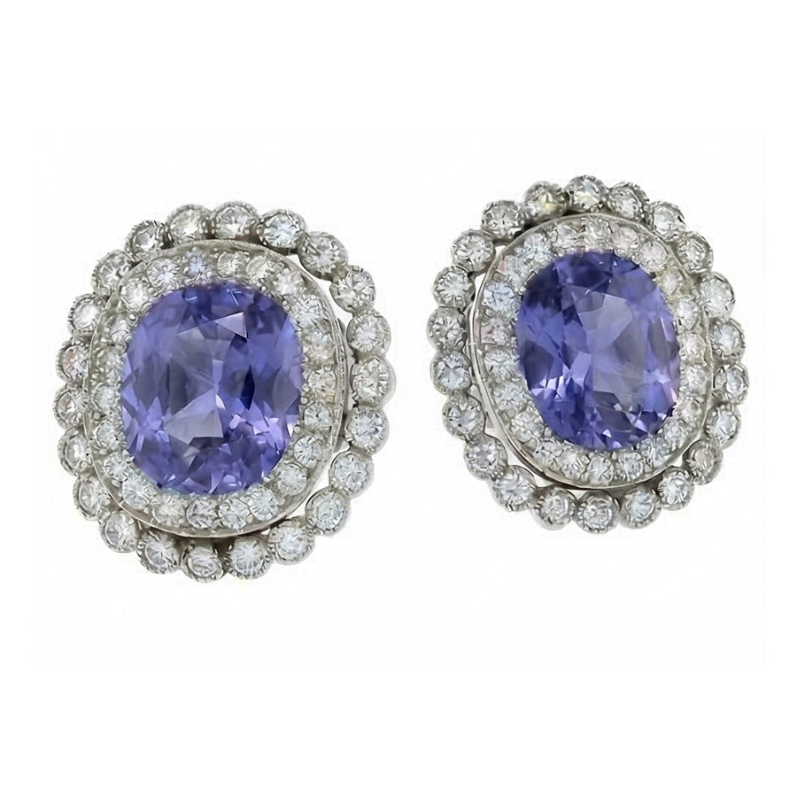 Zaffiro di Ceylon Con Diamante 4.40 Carati Orecchini Oro Bianco 14K