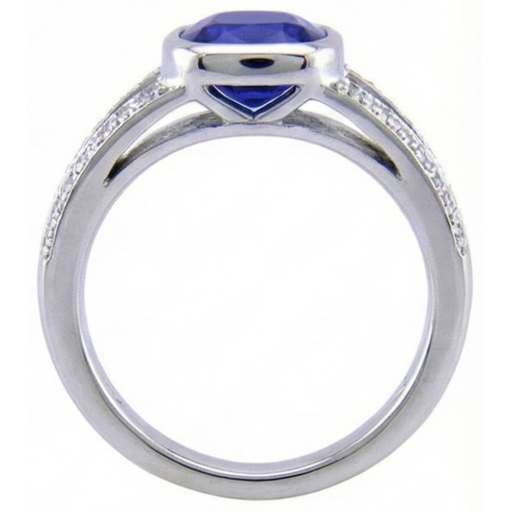 Zaffiro di Ceylon e anello di diamanti in oro bianco 14K 4,50 carati