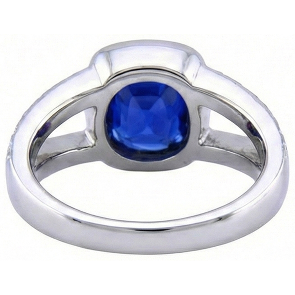 Zaffiro di Ceylon e anello di diamanti in oro bianco 14K 4,50 carati