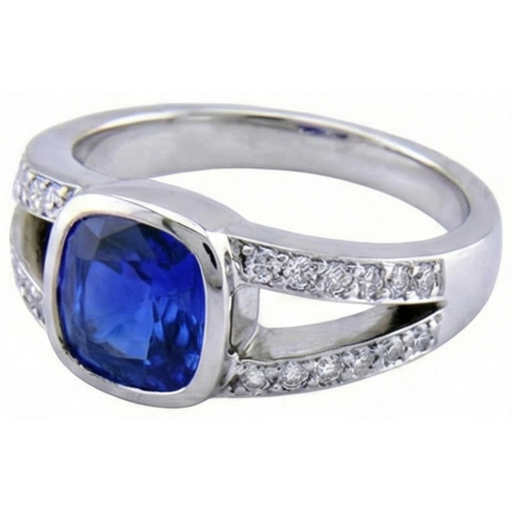 Zaffiro di Ceylon e anello di diamanti in oro bianco 14K 4,50 carati