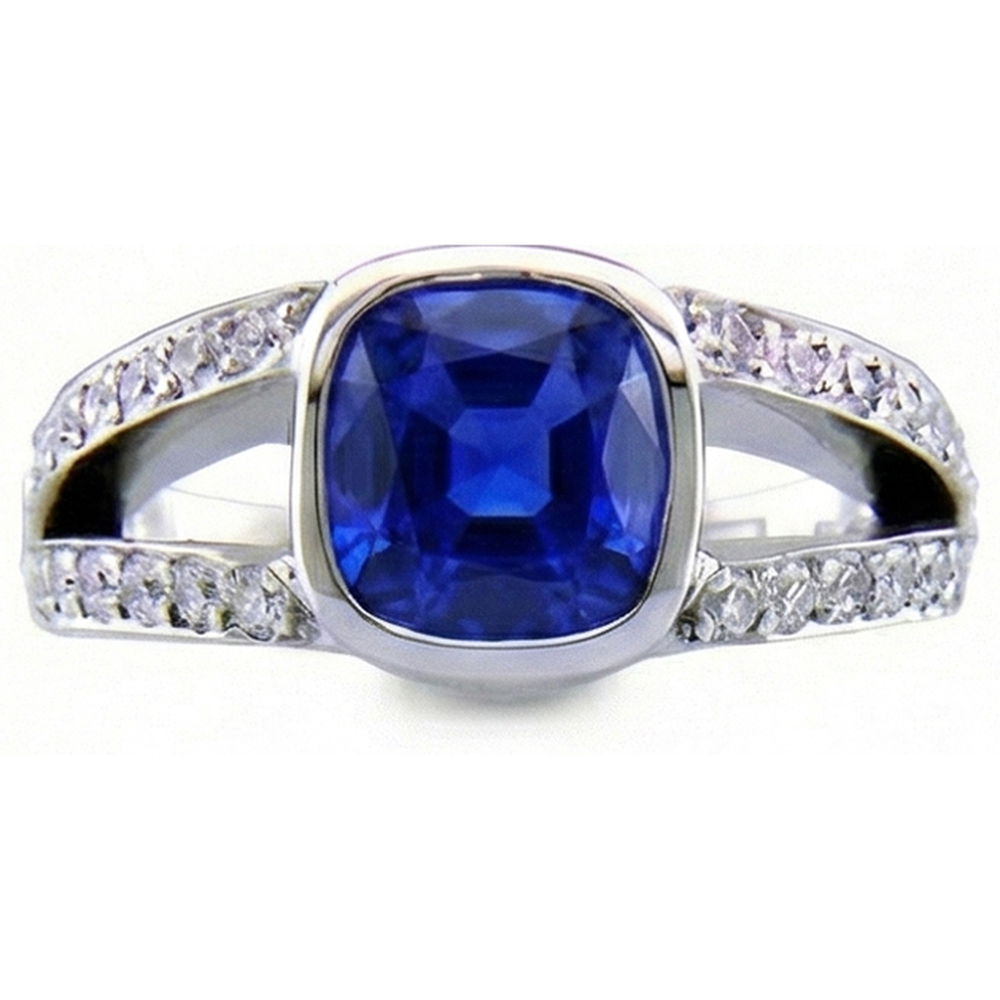Zaffiro di Ceylon e anello di diamanti in oro bianco 14K 4,50 carati
