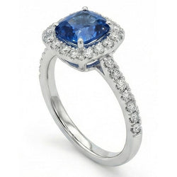 Zaffiro Ceylon taglio cuscino blu da 1,75 ct con fede nuziale in diamante