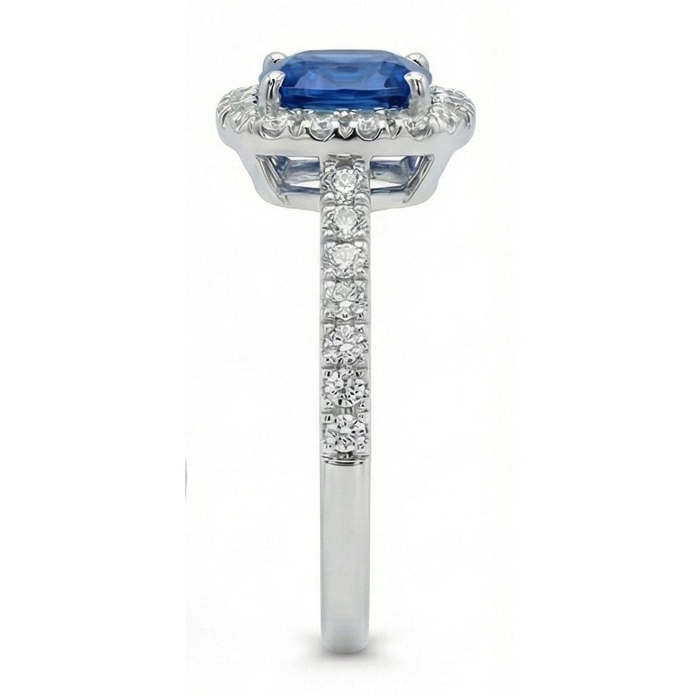 Zaffiro Ceylon taglio cuscino blu da 1,75 ct con fede nuziale in diamante